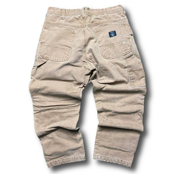 Larkin + McKey 2000s Tan Flannel Lined Cargo Workwear Pants - Picture 1 of 8
